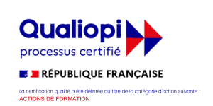 Logo de certification Qualiopi avec Actions de formation - Caluco Zen Laurence Favier